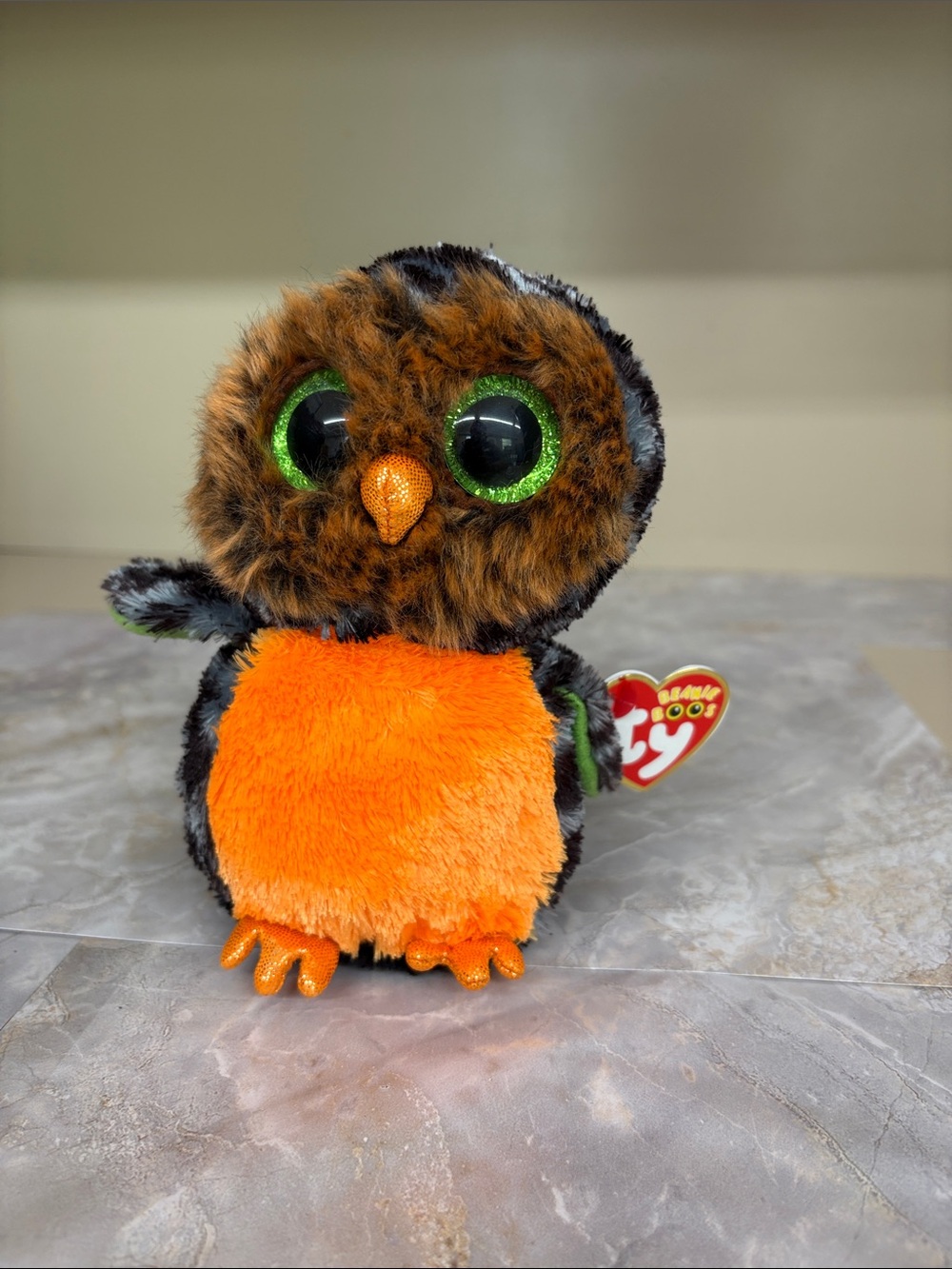 Ty Plush Owl in Orange, Brown and Green